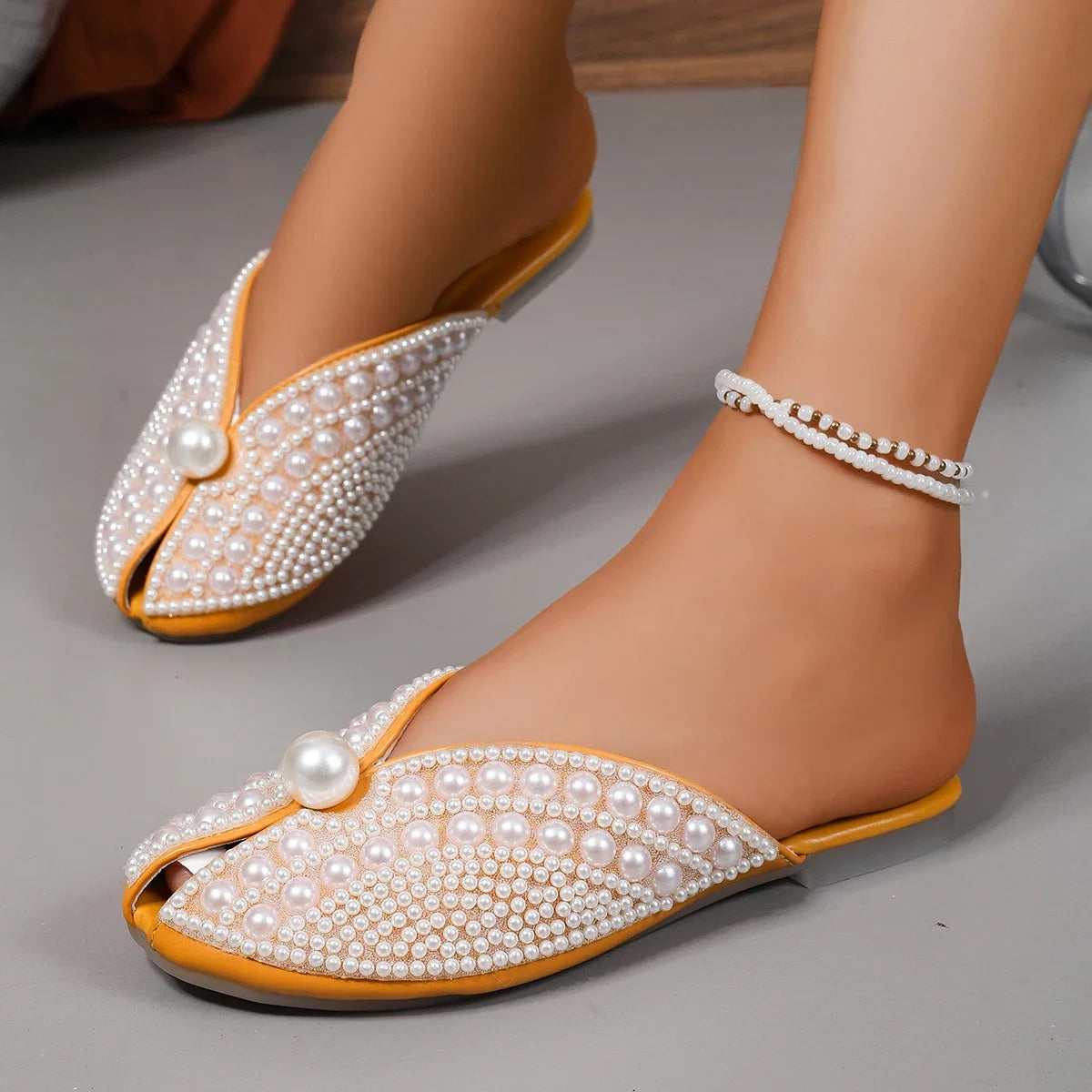 Women Slippers Summer Fashion Rhinestone Home Women Mules Shoes Elegant Slippers Luxury Designer Flat Sandals House Slides Women LadyShow.Store