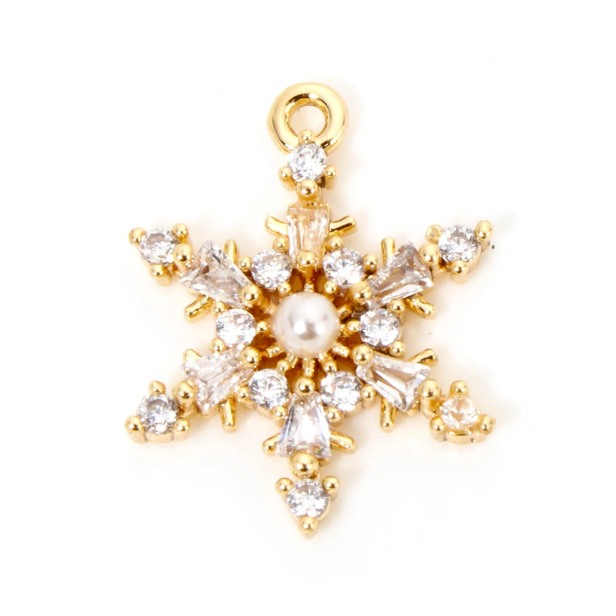 1 Piece Brass Christmas Charms 18K Gold Plated Christmas Snowflake Clear Cubic Zirconia Pendants For DIY Jewelry Making Findings Pi-Mart