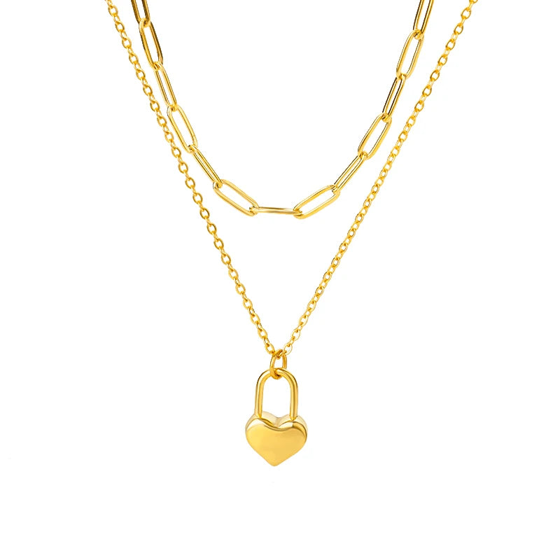 Heart Necklaces For Women Stainless Steel Gold Plated Chain Zircon Heart Pendant Choker Necklace Wedding Boho Jewelry Gift Femme Pi-Mart