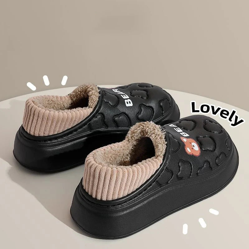 Waterproof Cotton Slippers for Women Men Winter Outdoor Indoor Home Plush Warm Thick Sole Anti slip Cotton Shoes for Couple LadyShow.Store