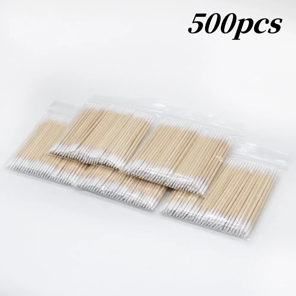 100/300/500 Nails Wooden Tip Cotton Stick Buds Disposable Ultra-Detail Corrector Nail Polish Remover Clean Sticks Manicure Tools Tri Light Beauty