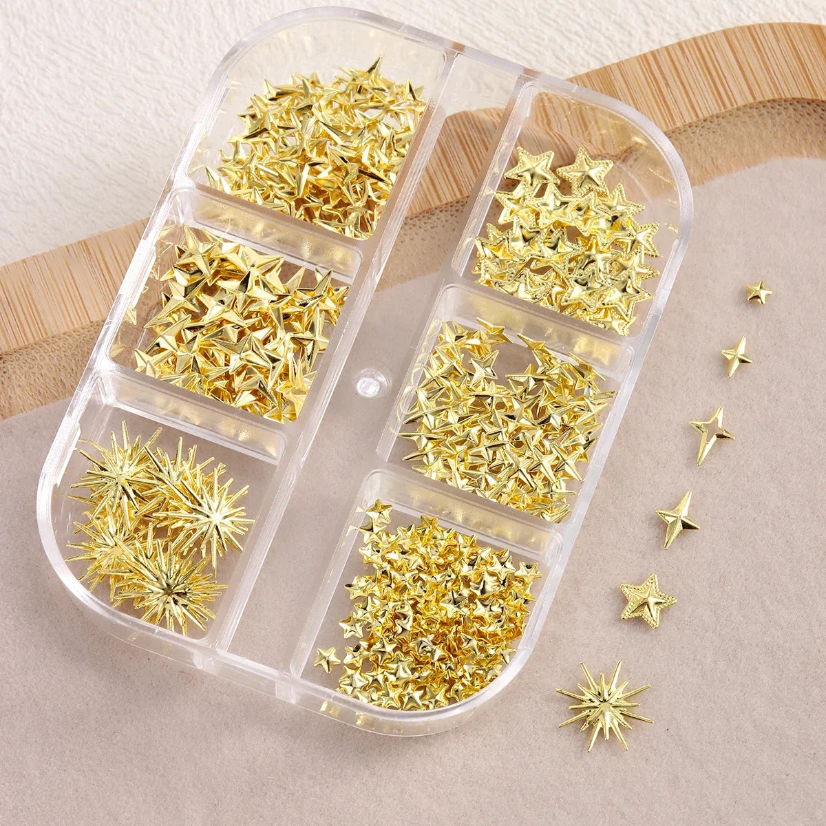 6/12Grids Gold Star Moon Metallic Rivet 3D Nail Charms Alloy Sun Moon Starlight Rhinestones Nail Studs For Nail Art Decoration Pi-Mart