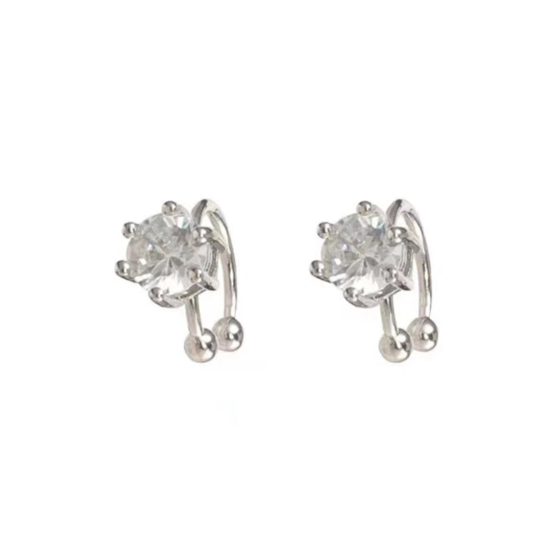2Pc New Shiny Zircon Clip Earrings Adjustable Non Piercing Ear Clips for Women Daily Wear Party Banquet Jewelry Gift New Fashion Pi-Mart