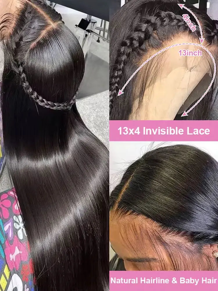 40 42 Inch 13x4 13x6 HD Transparent Bone Straight Lace Front Wigs 250% Brazilian Human Hair Wigs 5x5 Glueless Lace Closure Wigs LadyShow.Store