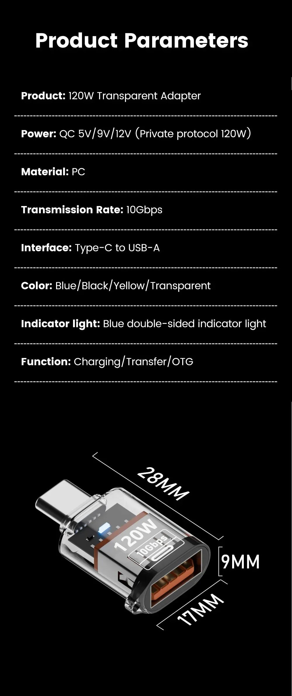 120W USB 3.2 to Type C OTG Adapter Fast Charging 10Gbps Data Audio Transfer For MacBook iPad iPhone 15 16 17 Huawei Xiaomi PC Pi-Mart