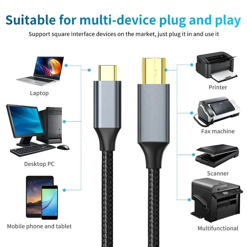 USB C to USB B 2.0 Printer Cable Electronic Organ Cable Type C USB B for Computer Laptop Phone to Fax Machine Scanner Universal Pi-Mart