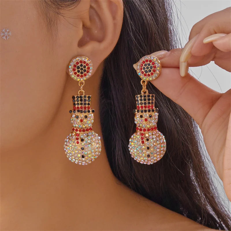 Creative Christmas Grandpa and Grandma Zircon Stud Earrings For Women White Pearl Crystal Snowman Elk Earring New Year Jewelry Pi-Mart
