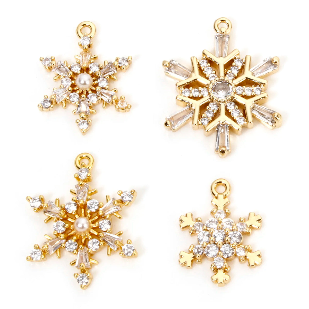1 Piece Brass Christmas Charms 18K Gold Plated Christmas Snowflake Clear Cubic Zirconia Pendants For DIY Jewelry Making Findings Pi-Mart