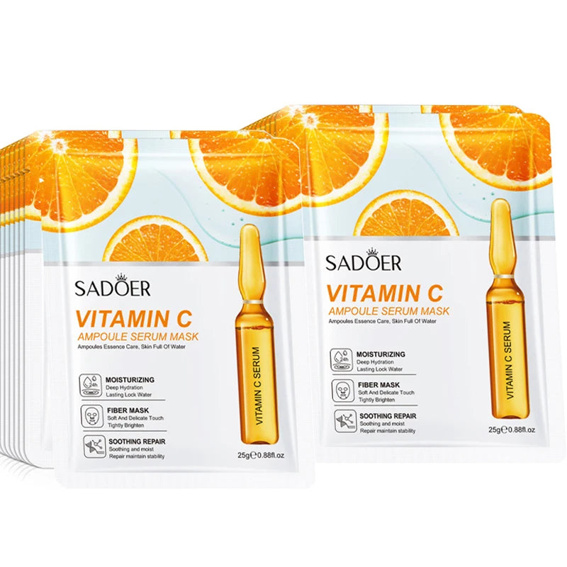 10pcs SADOER 24K Gold Vitamin C Hyaluronic Acid Face Mask Facial Moisturizing Firming Hydrating Facial Masks Skin Care Products Pi-Mart
