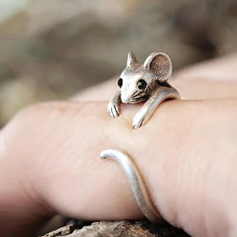 Silver Color Mouse Open Ring For Women Creative Cute Little Animal Adjustable Rings Charming Party Fashion Jewelry Gift Pi-Mart