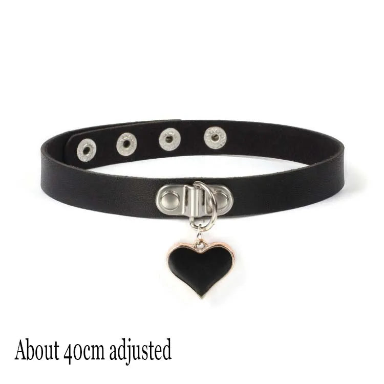 Black PU Leather Punk Choker Collar Necklace with Rivets Gothic Femme Jewelry for Party Club Sexy Goth Pendientes Pi-Mart