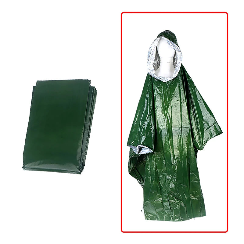 Waterproof Emergency Rain Poncho PE Thermal Blanket Raincoat Hooded Cover For Outdoor Camping Hiking Travel Motorcycle Rain Gear Pi-Mart