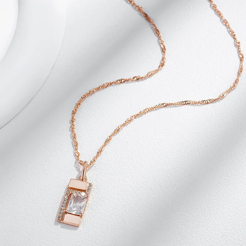 Kinel Classic Square Pendant Necklace For Women 585 Rose Gold Color With Natural Zircon Accessories Simple Pendant Daily Jewelry Pi-Mart