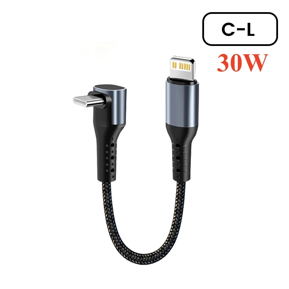 Crouch 90 Degree Short Cable USB Type C To Type C 6A 66W Fast Charge 25CM 50CM Power Bank USB C Cable For iphone Huawei Xiaomi Pi-Mart