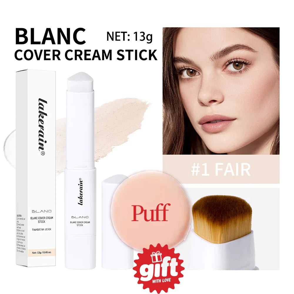 Lakerain Color Changing Foundation Stick Full Coverage Matte Finish Dual-Ended Brush & Stick Waterproof Smooth Foundation Makeup Tri Light Beauty