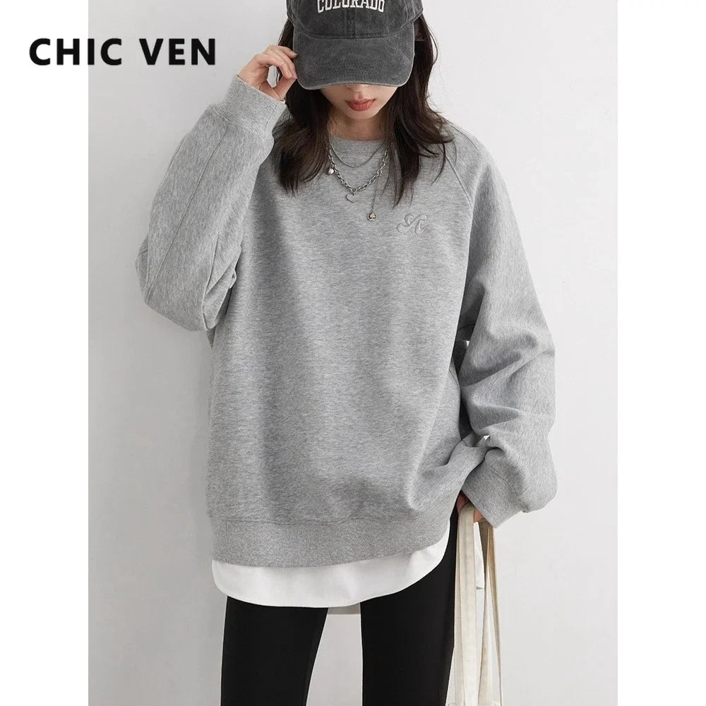 CHIC VEN Women Sweatshirts Loose Casual New O Neck Raglan Sleeves Long Sleeved Female Tops Pullover Spring Autumn 2025 LadyShow.Store