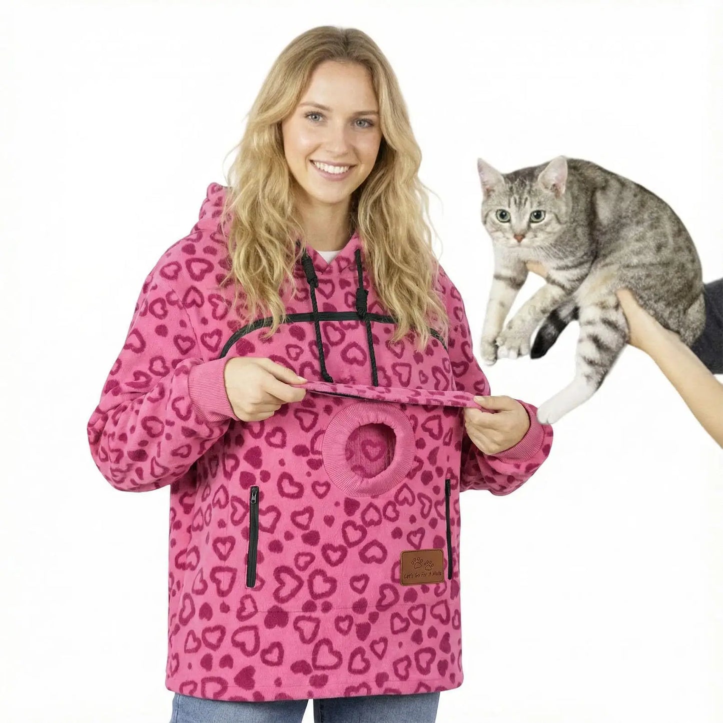 Ladies Winter Hooded Lamb Velvet Zipper Kangaroo Pocket Cat Dog Mommy Outwear Sweatshirt Comfortable Street Style Trendy Fashion LadyShow.Store