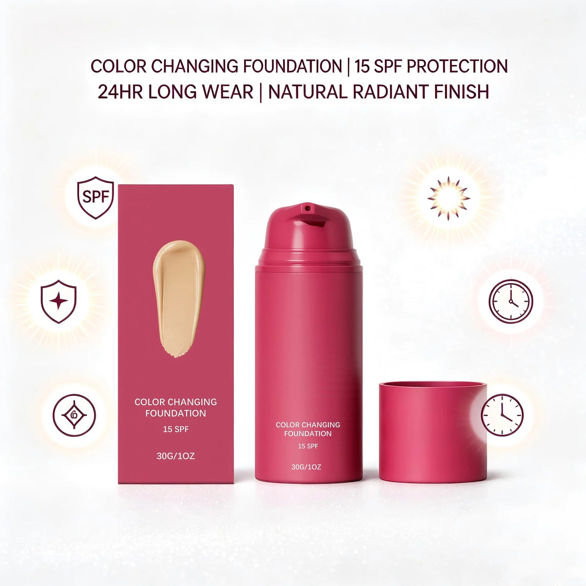 Color Changing Foundation Natural Color Spf15 Sun Protection Makeup Full Coverage Even Skin Tone Lightweight Moisturizing Makeup Pi-Mart