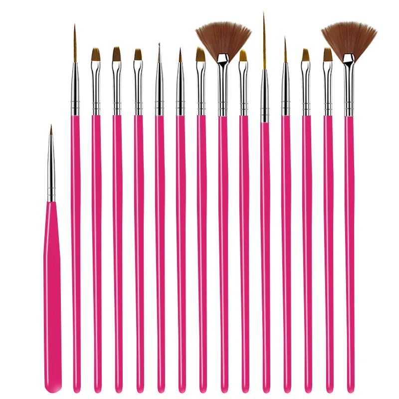 5/20Pcs Nail Art Brush Design Tip Painting Drawing Carving Dotting Pen FlatFan Liner Acrylic Gel UV Polish Manicure Tools Tri Light Beauty