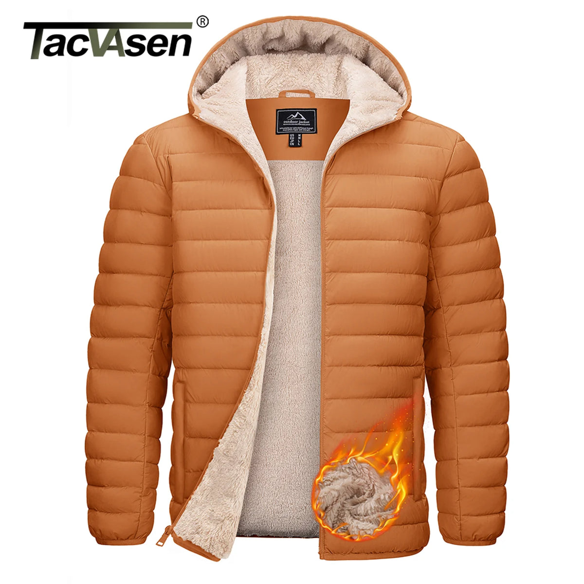 TACVASEN Men's Puffer Jacket Winter Warm Hooded Sherpa Lined Water Resistant Windproof Insulated Jacket Warm Winter Puffy Coat Pi-Mart