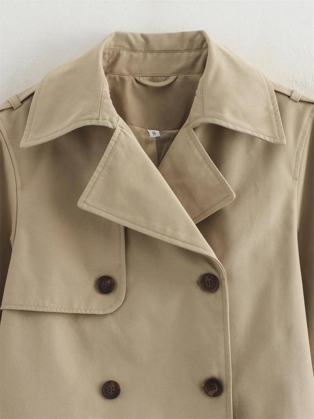 Ladies Vintage Cropped Trench Spring Autumn Jacket Women Streetwear Double Breasted Long Sleeve Top Female Chic Coat Outfits Pi-Mart