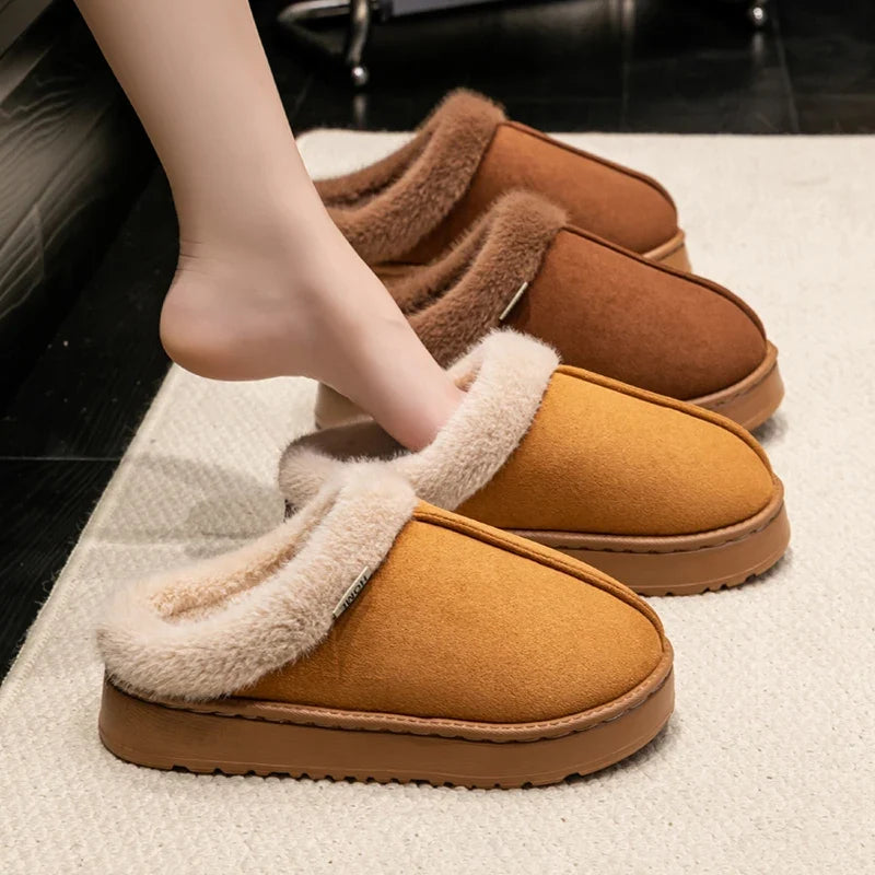 Fashion Women Fluffy Slippers for Autumn and Winter Indoor EVA Thick Sole Anti-Slip and Warm Unisex Slippers for Winter LadyShow.Store