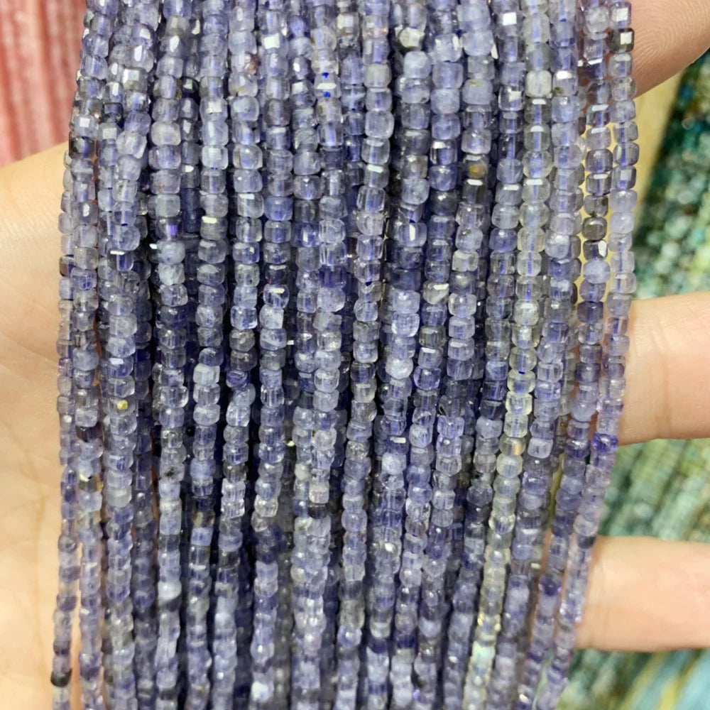2x2mmNatural Colored Tourmaline Blue Tourmaline Faceted Cube Beads Square Stone Beads for JewelryDIY Making  Gemstone Loose Bea Pi-Mart