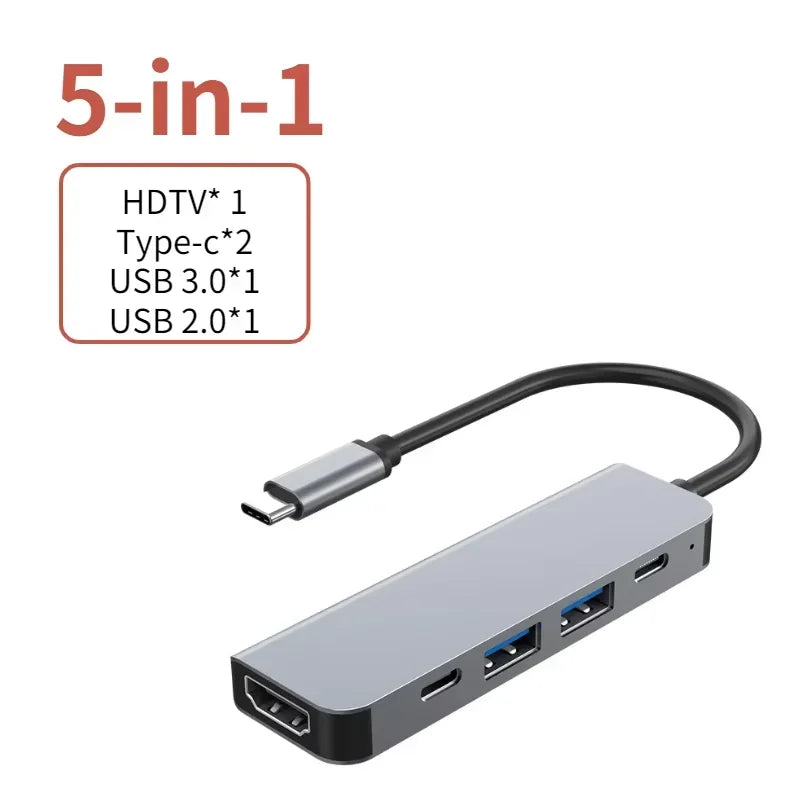 5-in-1 Type-C Hub & USB-C Dock - Multi-Function Adapter for Phone, PC, and Mac Pi-Mart