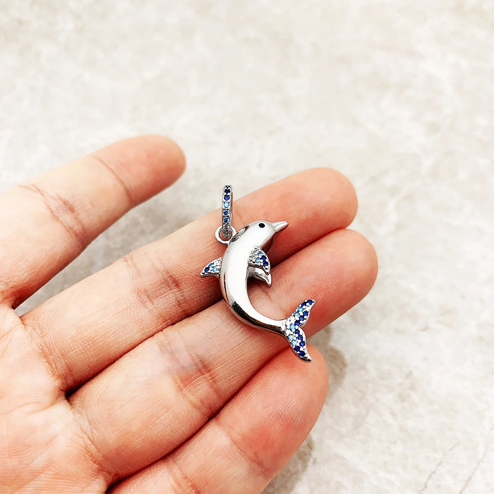 Pendant Dolphin Blue Brand 925 Sterling Silver Glam Jewelry 2023 Europe Style Accessorie Soul Lucky Gift For Woman Pi-Mart