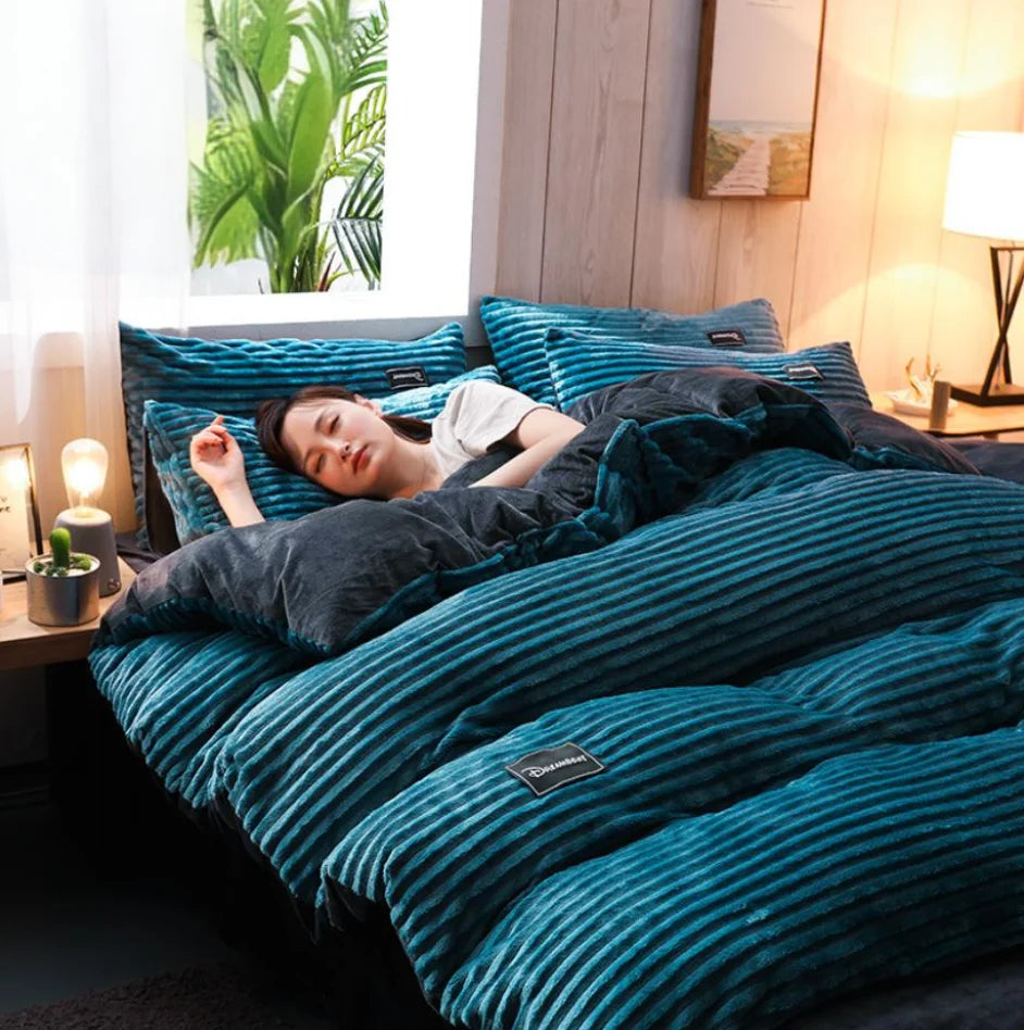 Warm Winter Duvet Cover Bedding Set Thick Solid Color Velvet Double Soft Quilt Cover Twin Queen King Comforter Cover Sets 220*24 Pi-Mart