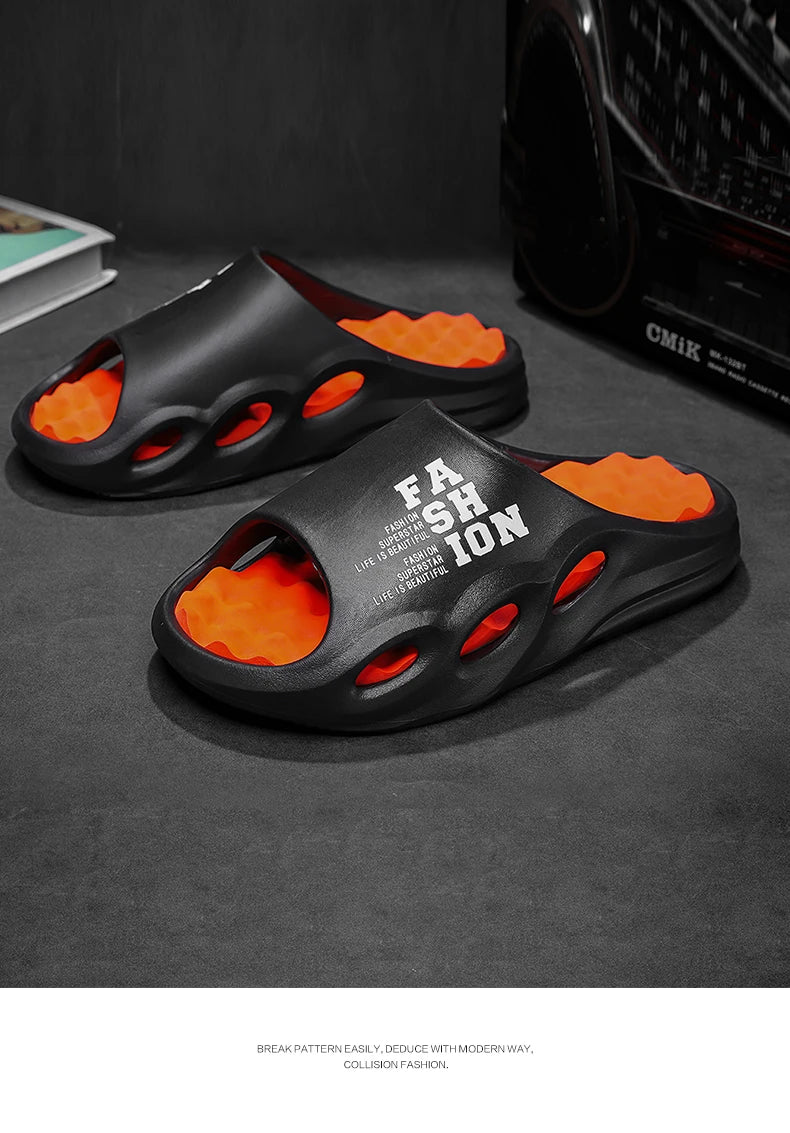 Men Fashion Massage Slippers Indoor/Outdoor Sandals Beach Flip Flop Thick Sole Male Slides Summer Non-Slip Men Shower Slippers Pi-Mart