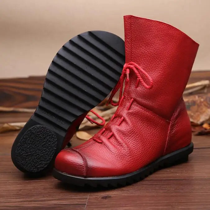 Genuine Leather Plush women's short Boots Retro Casual Autumn Winter Women Boots Waterproof warm Snow boots Plus Size 42 Pi-Mart