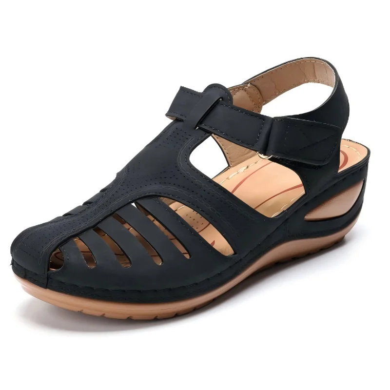 Summer Women Sandals Retro Hollow Out Leather Shoes Comfortable Soft Sole Ladies Beach Sandals Female Breathable Wedge Sandalia LadyShow.Store
