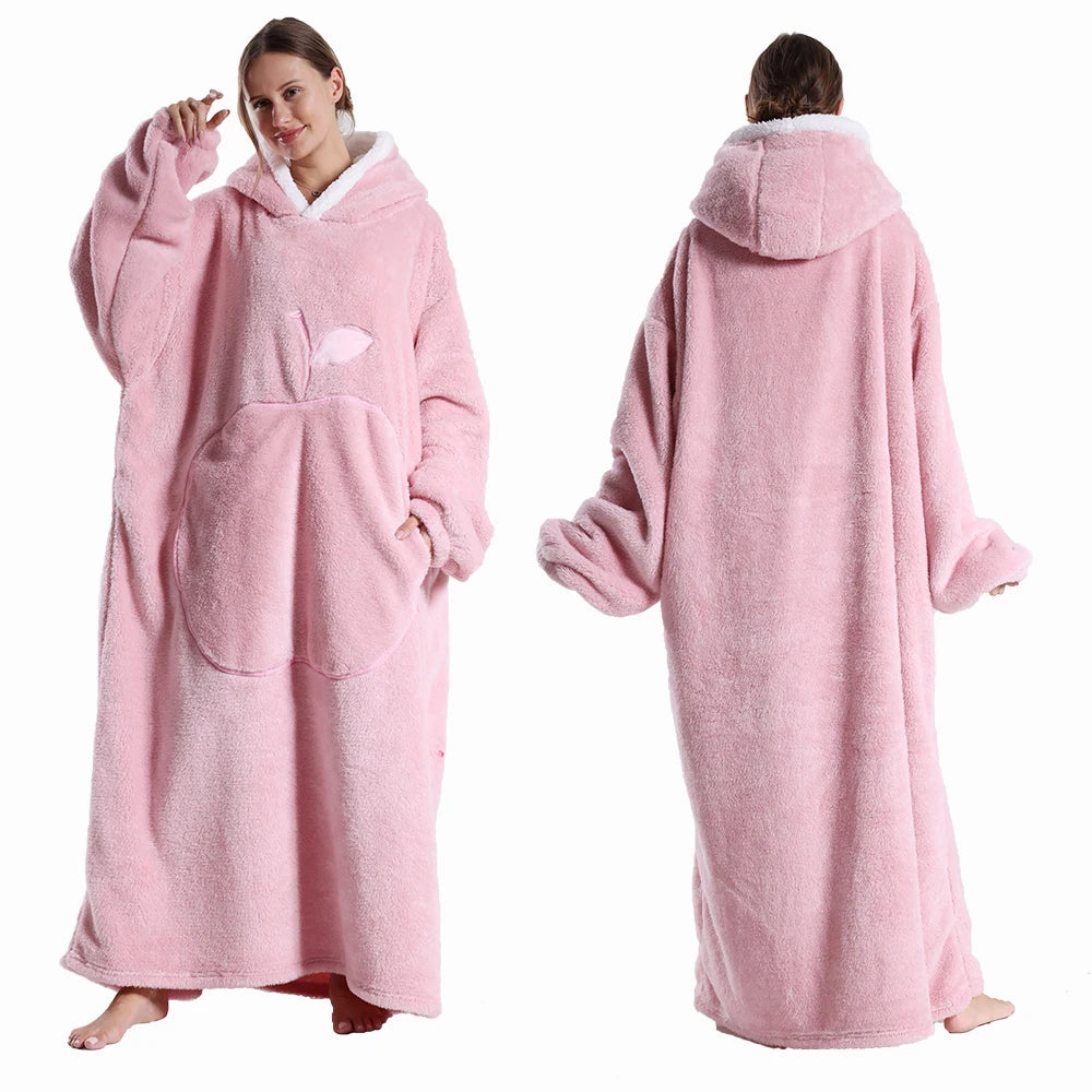 Women Plush Fleece Blanket Men Warm Thick Hoodies Adult Giant TV Blanlets with Sleeves Super Long Cold-proof Homewear Pajamas Pi-Mart
