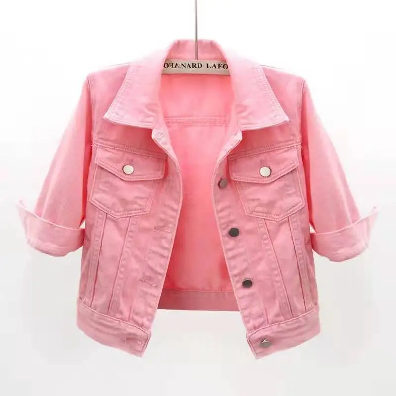 Women Denim Jacket Spring Autumn Short Coat Pink Jean Jackets Casual Tops Purple Yellow Purple Blue Loose Tops Lady Outerwear LadyShow.Store