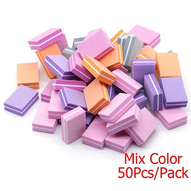 50Pcs Professional Mini Nails Art buffer File 100/180 Sandpaper Manicure Tips Care File Sanding Polishing Accessories Tools Tri Light Beauty
