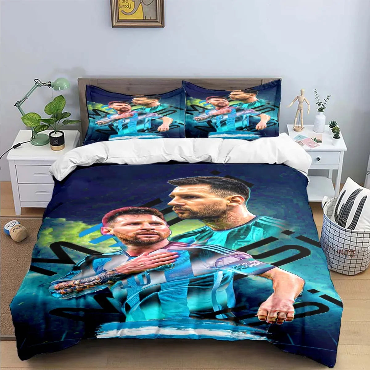 Fashion Football Star M-Messi R-Ronaldo Printing Bedding Set Duvet Cover Comforter Bed  Youth Kids Girl Boys Luxury Gift Pi-Mart