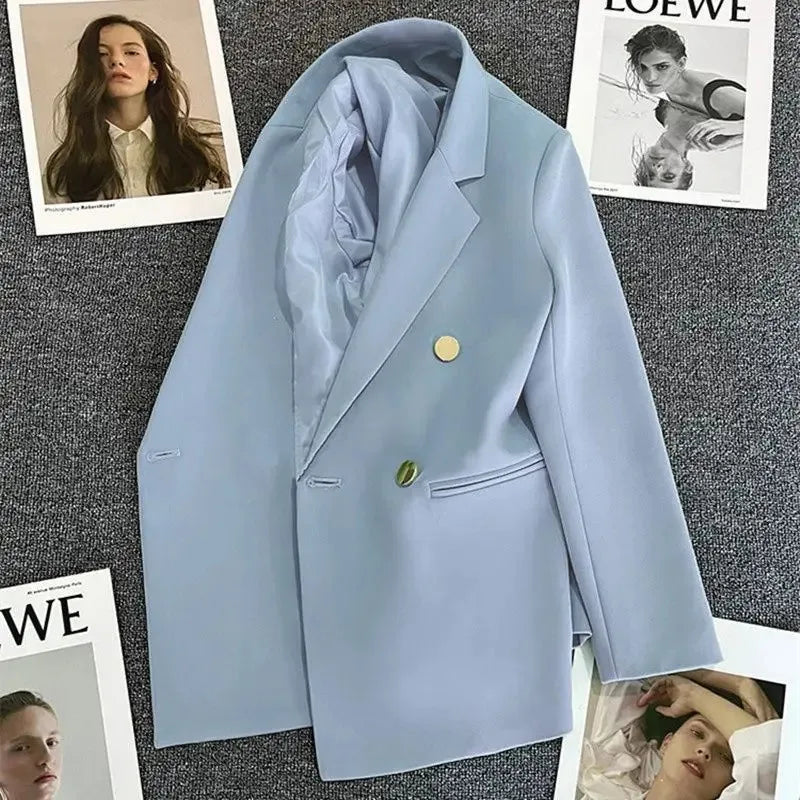 Women Suit Blazer Elegant Coat 2025 Spring Autumn Fashion Korean Blazer Luxury Double Breasted Jacket Solid Ladies Tops Clothes LadyShow.Store