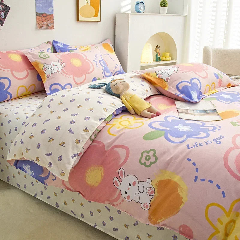 Lovely Cartoon King Size Duvet Cover Set 220x240 Skin Friendly Double Bed Quilt Cover Blanket Comforter Cover and Pillowcase Pi-Mart