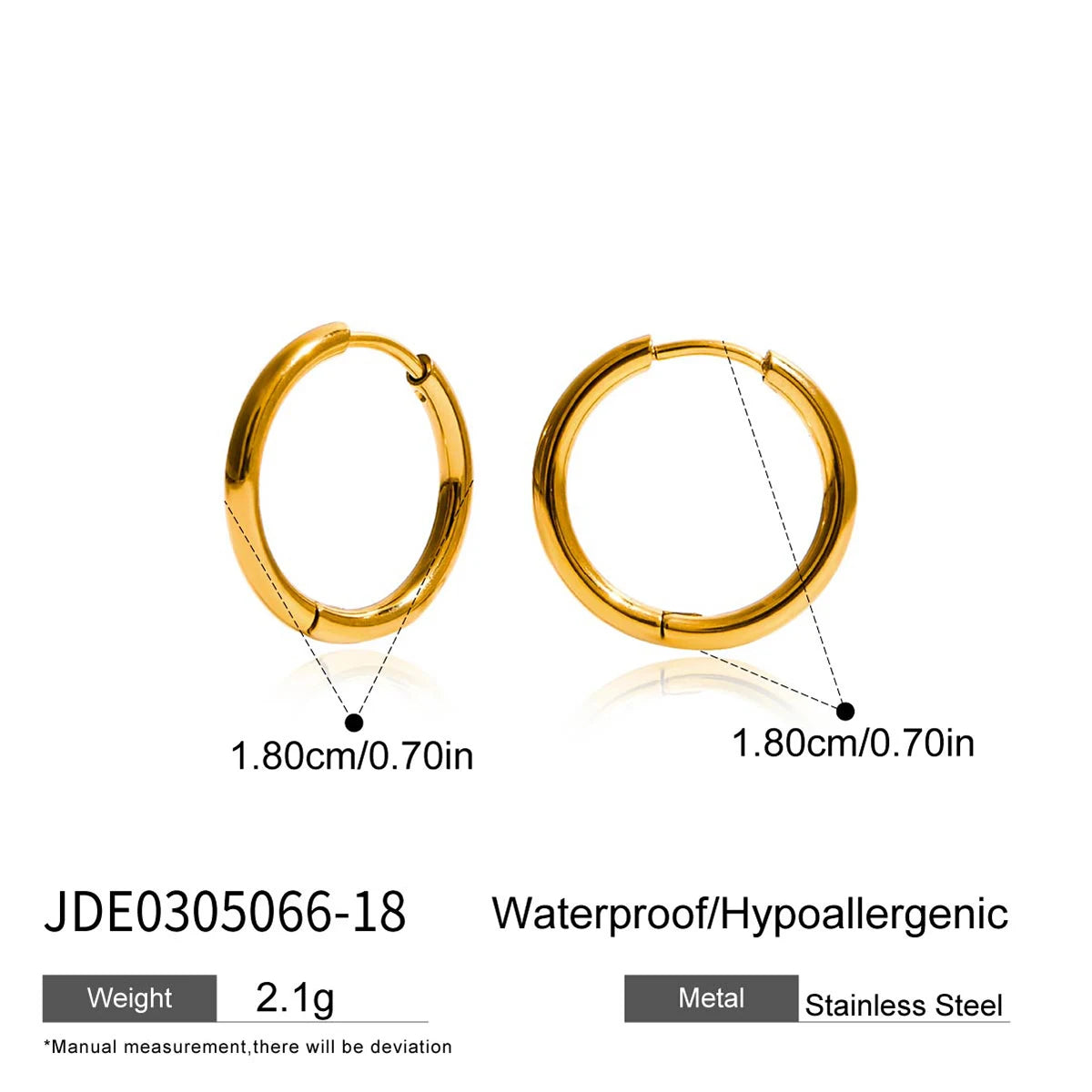 Uworld Simple Classic 18K Gold Color Plated Stainless Steel 2MM Coil Earrings Women's Accessories Party Gift Pi-Mart