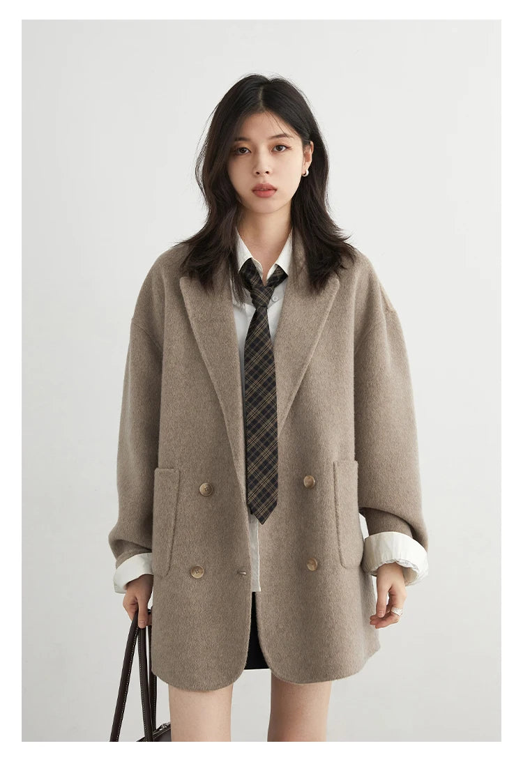 CHIC VEN New Women Woolen Coat Loose Solid Mid-length Double-sided Oversized Office Ladies Jackets Outerwear Autumn Winter 2026 Pi-Mart
