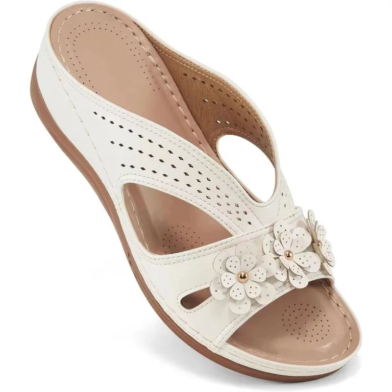 New Women's Slippers Casual Flower Hollow Wedge Beach Shoes Outdoor Fashion Platform Comfortable Non-slip Sandals Plus size 43 Pi-Mart