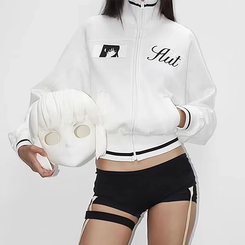 Korean Cartoon Long Sleeved Baseball Jacket for Girls Kawaii Street Jacket Personalized Zipper Cardigan Anime Autumn LadyShow.Store