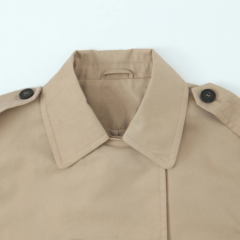 Willshela Women Fashion Khaki Double Breasted Short Trench Jacket Vintage Notched Neck Long Sleeve Female Chic Lady Coat Outfits LadyShow.Store