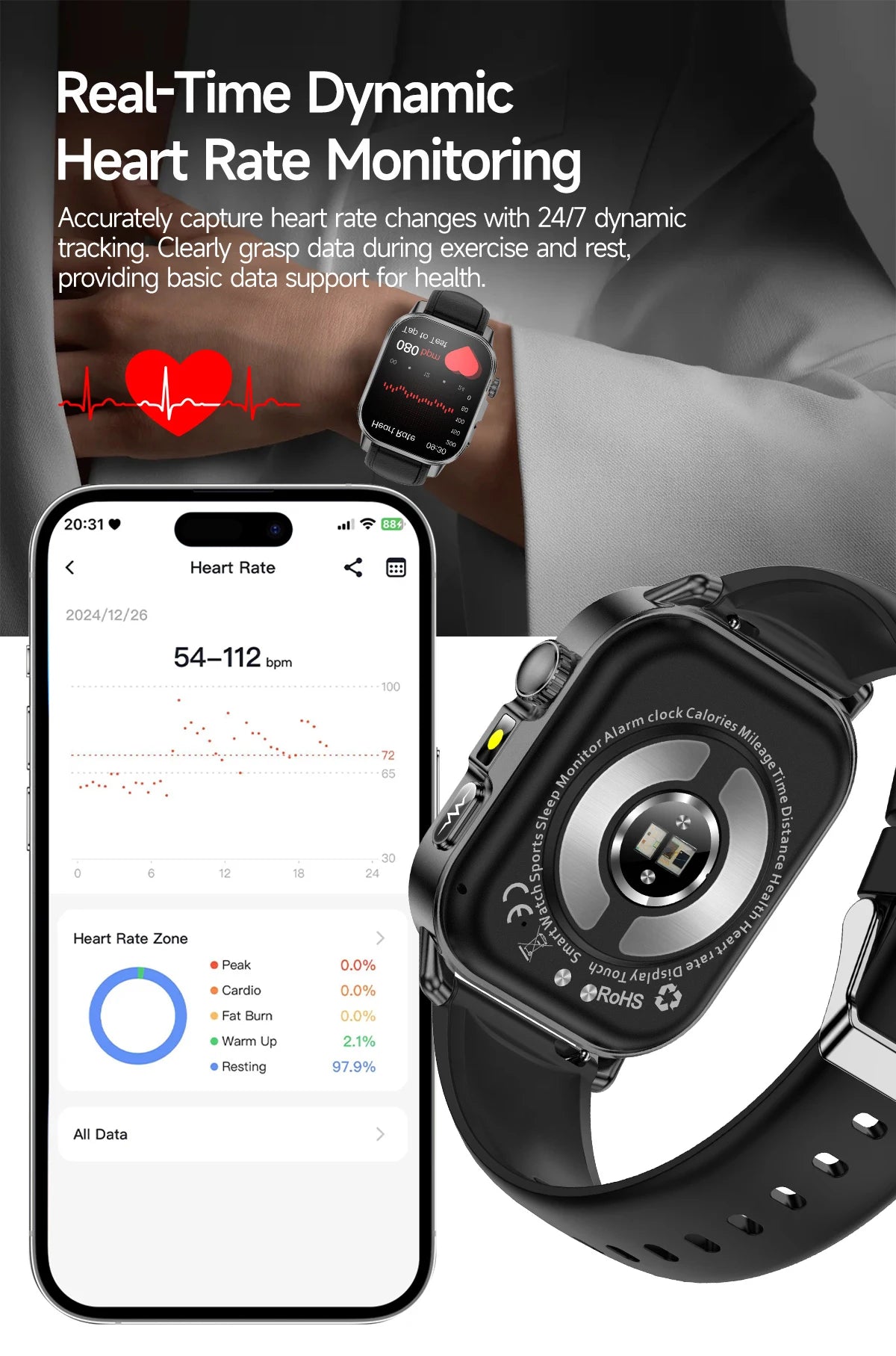 New Men Accurate Health Diagnosis ECG Smart Watch Blood Pressure Blood Oxygen Blood Fat Uric Acid Temp Bluetooth call Smartwatch Pi-Mart