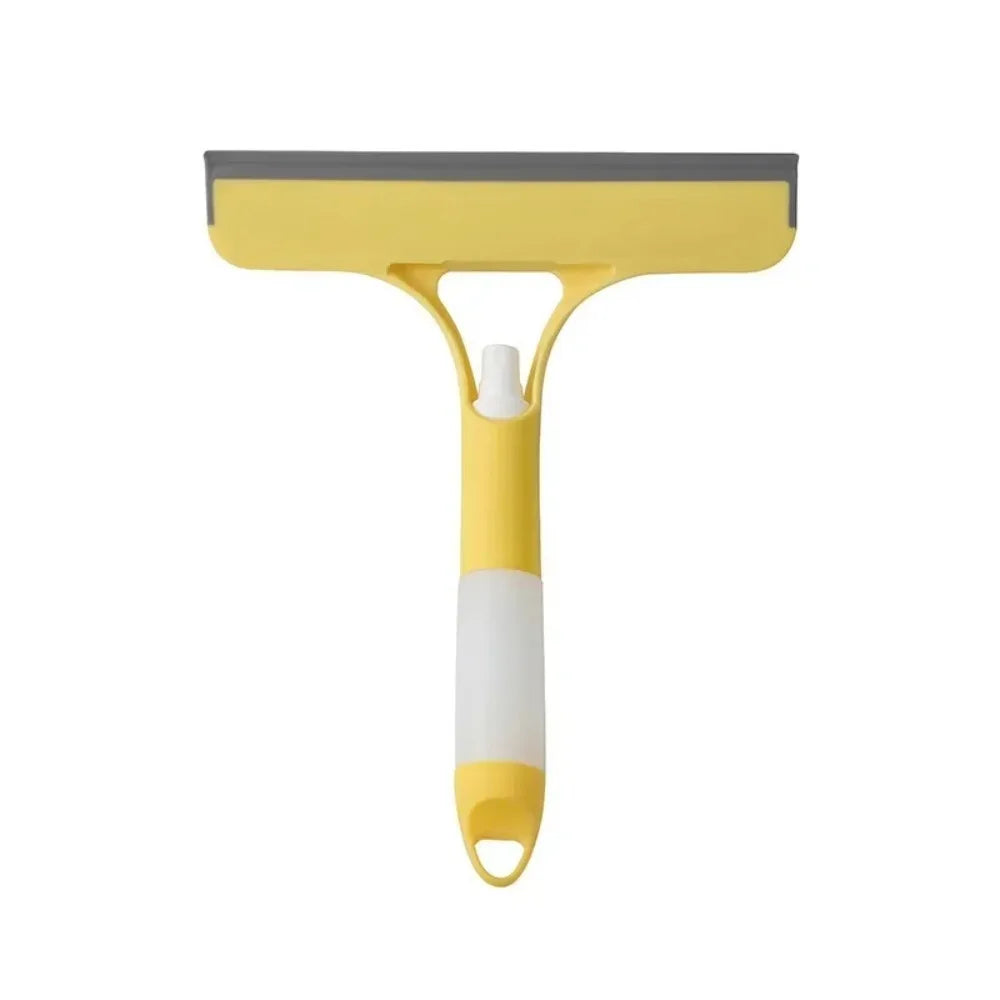 A household glass cleaning scraper that combines the functions of a watering can and a window scraper. Pi-Mart