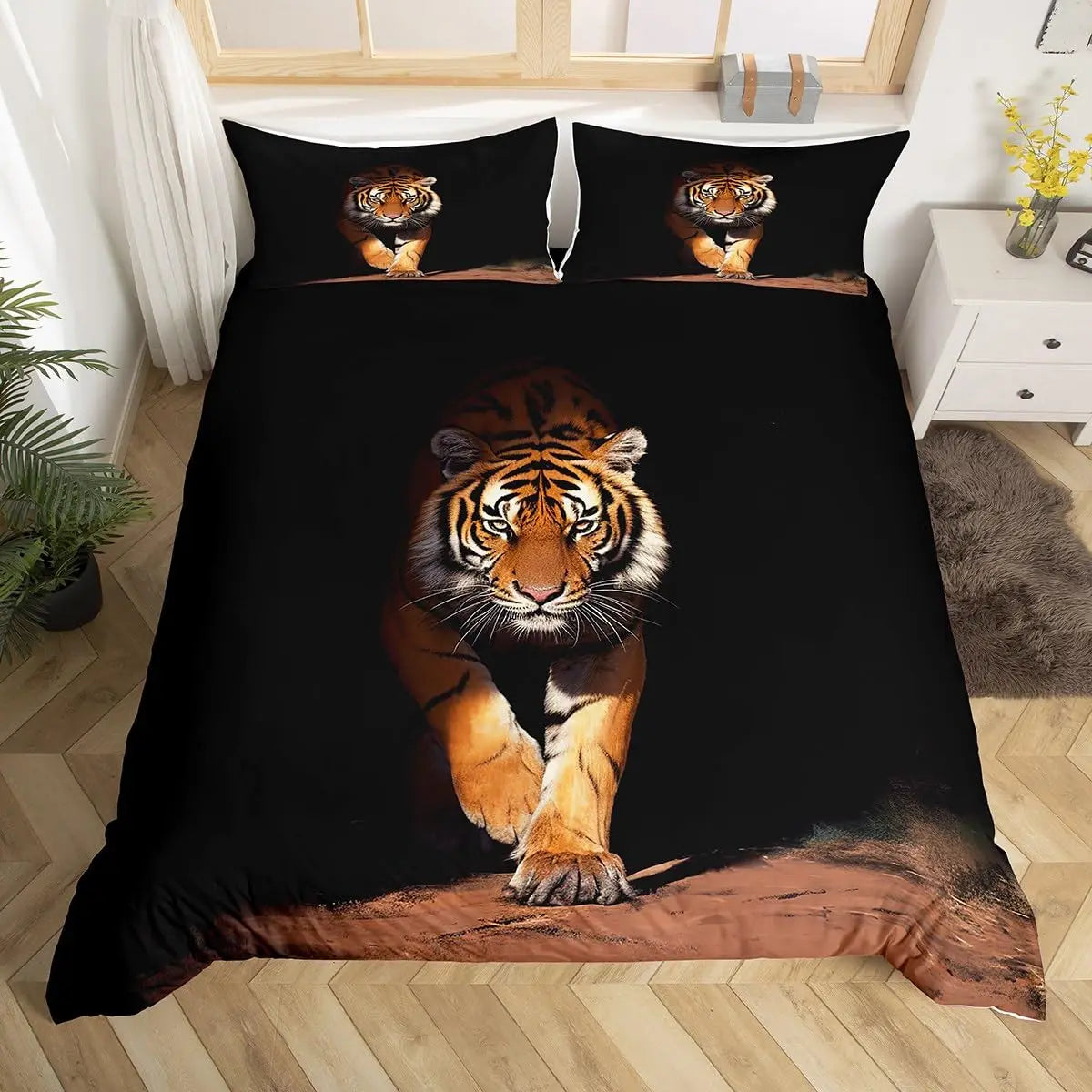 Tiger Duvet Cover Twin Queen African Animal Bedding Set Wild Safari Animal Comforter Cover for Child Teen Adult Bedroom Decor Pi-Mart