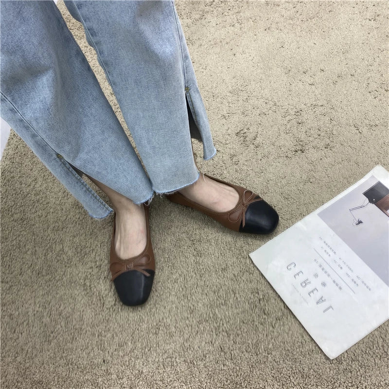 Large Size 44 45 46 47 48 Flat Shoes Women's Spring  Autumn Bow New Square Toe Shallow Ladies Shoes loafers women zapatos mujer Pi-Mart