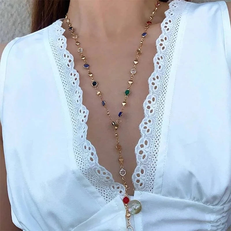 LATS New Luxury Colourful Long Tassel Necklace for Women Shiny Rhinestone Crystal Zircon Choker Bohemian Statement Jewelry Gifts Pi-Mart