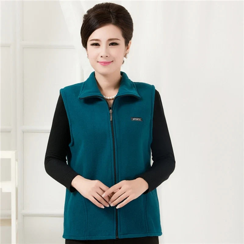 plus Size Women's Polar Fleece Vest Sleeveless Large Zipper Jacket Autumn Fashion Leisure Gilet for Women LadyShow.Store